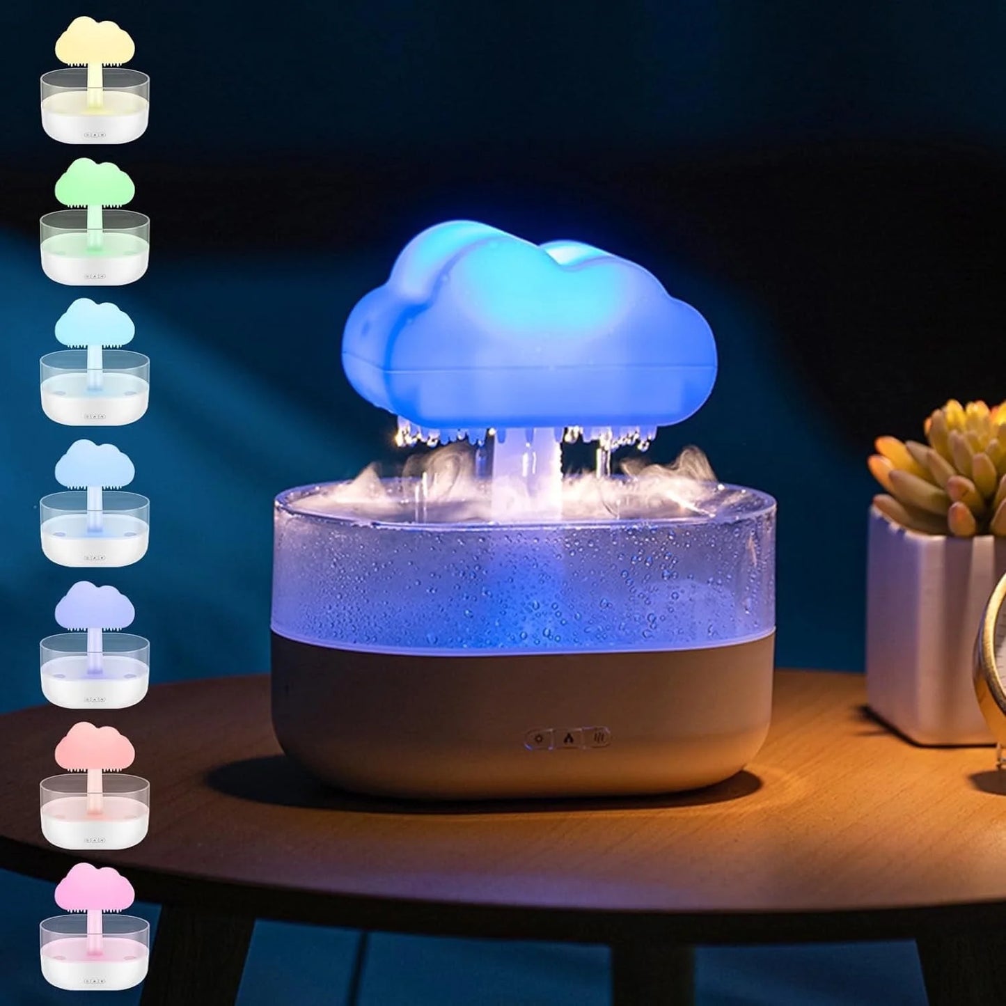 Rain Cloud Humidifier with 7-Color LED Lighting and Aromatherapy Diffuser, Timing Water Drip Waterfall Lamp (White)