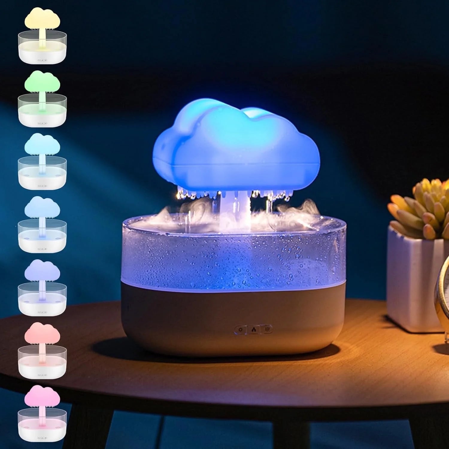 Rain Cloud Humidifier with 7-Color LED Lighting and Aromatherapy Diffuser, Timing Water Drip Waterfall Lamp (White)