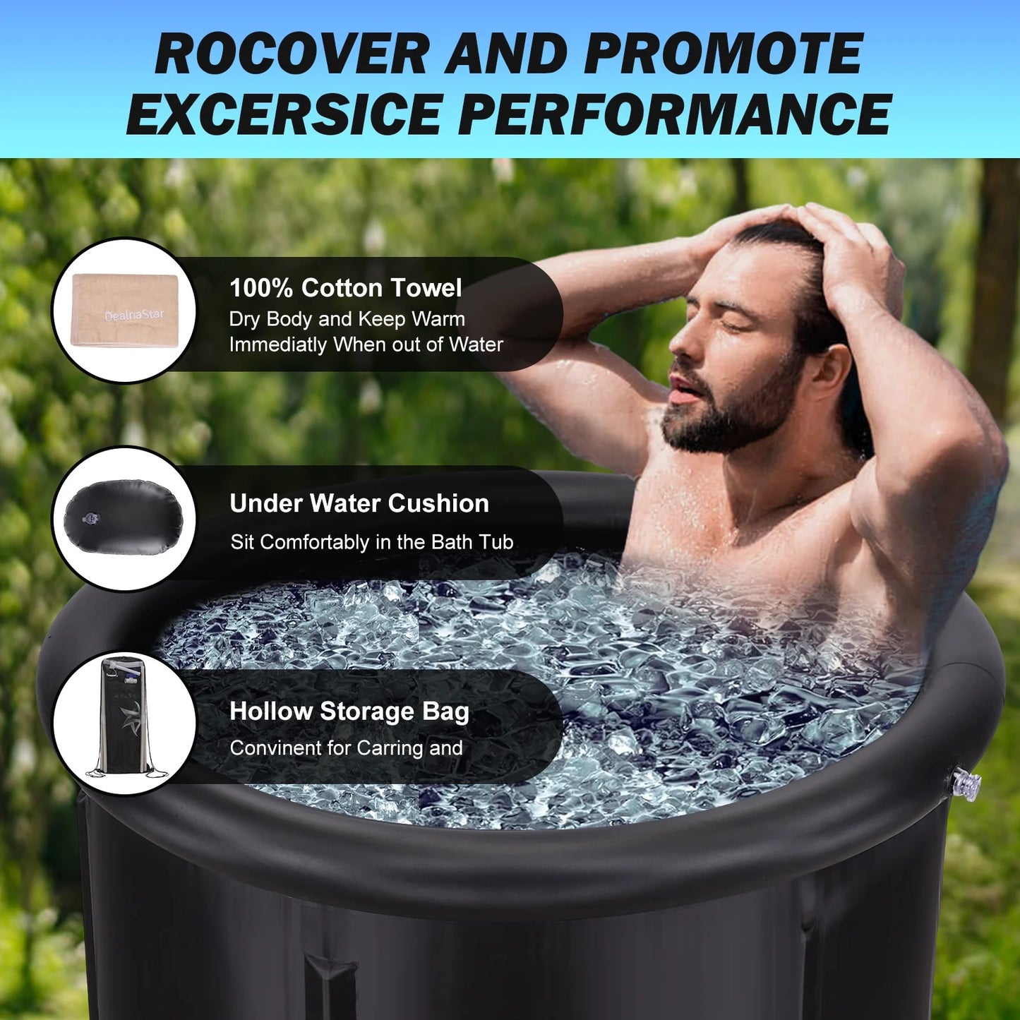 DEALNASTAR Inflatable Portable Ice Bath Tub, 88 Gallon Cold Plunge for Athletes - Durable Design for Indoor and Outdoor Use