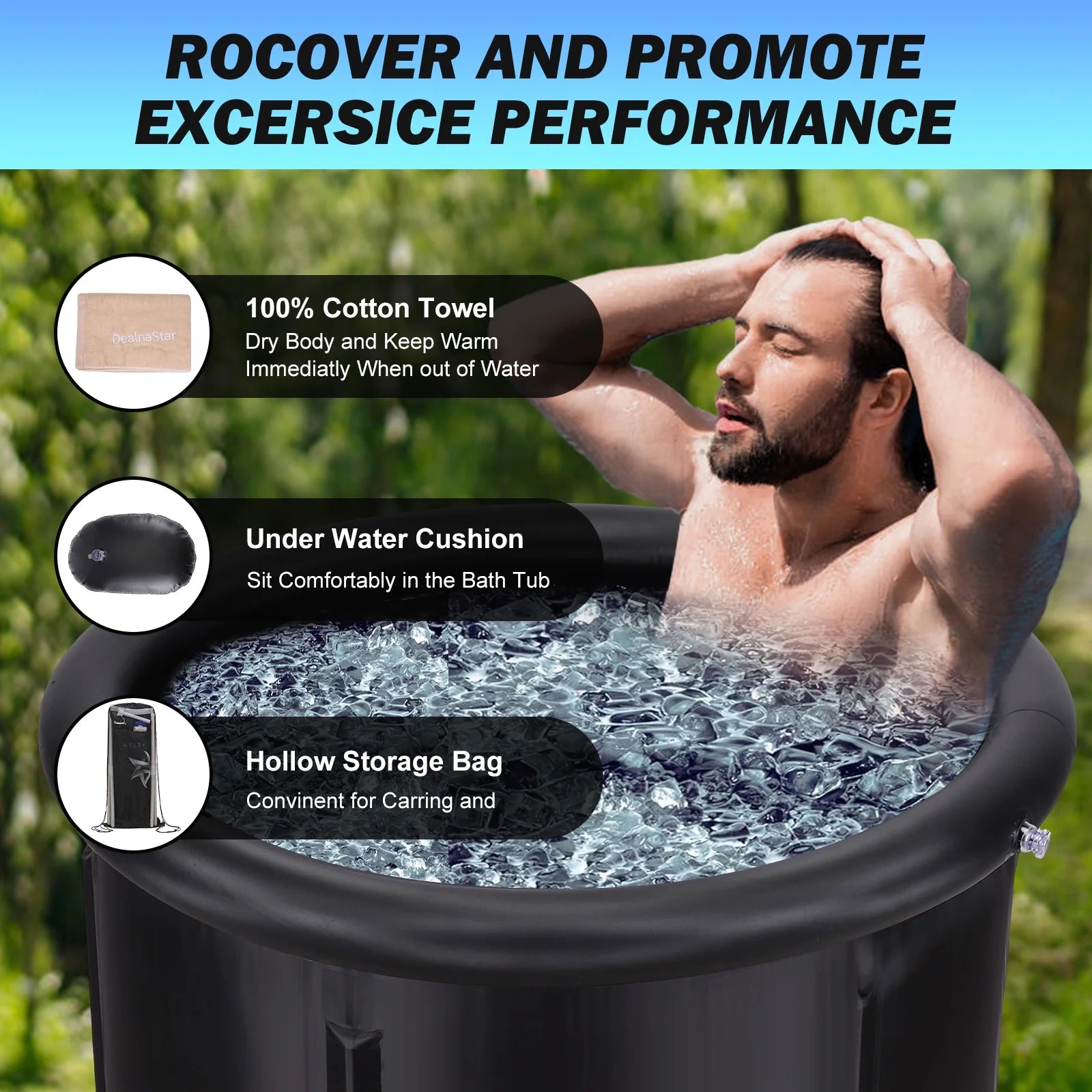 DEALNASTAR Inflatable Portable Ice Bath Tub, 88 Gallon Cold Plunge for Athletes - Durable Design for Indoor and Outdoor Use