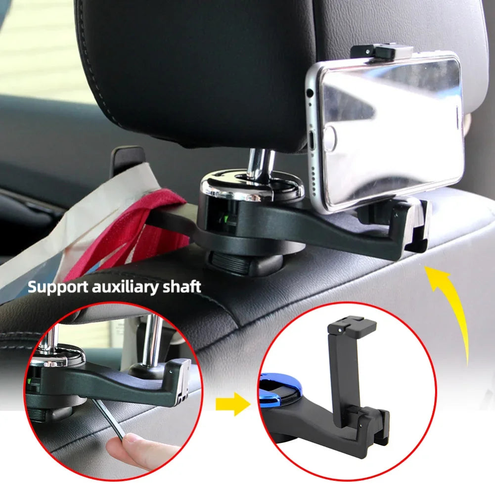 3 in 1 Car Vehicle Back Seat Headrest Hook Mobile Phone Holder Portable Seat Back Hanger Hook for Bag Purse Cloth Grocery