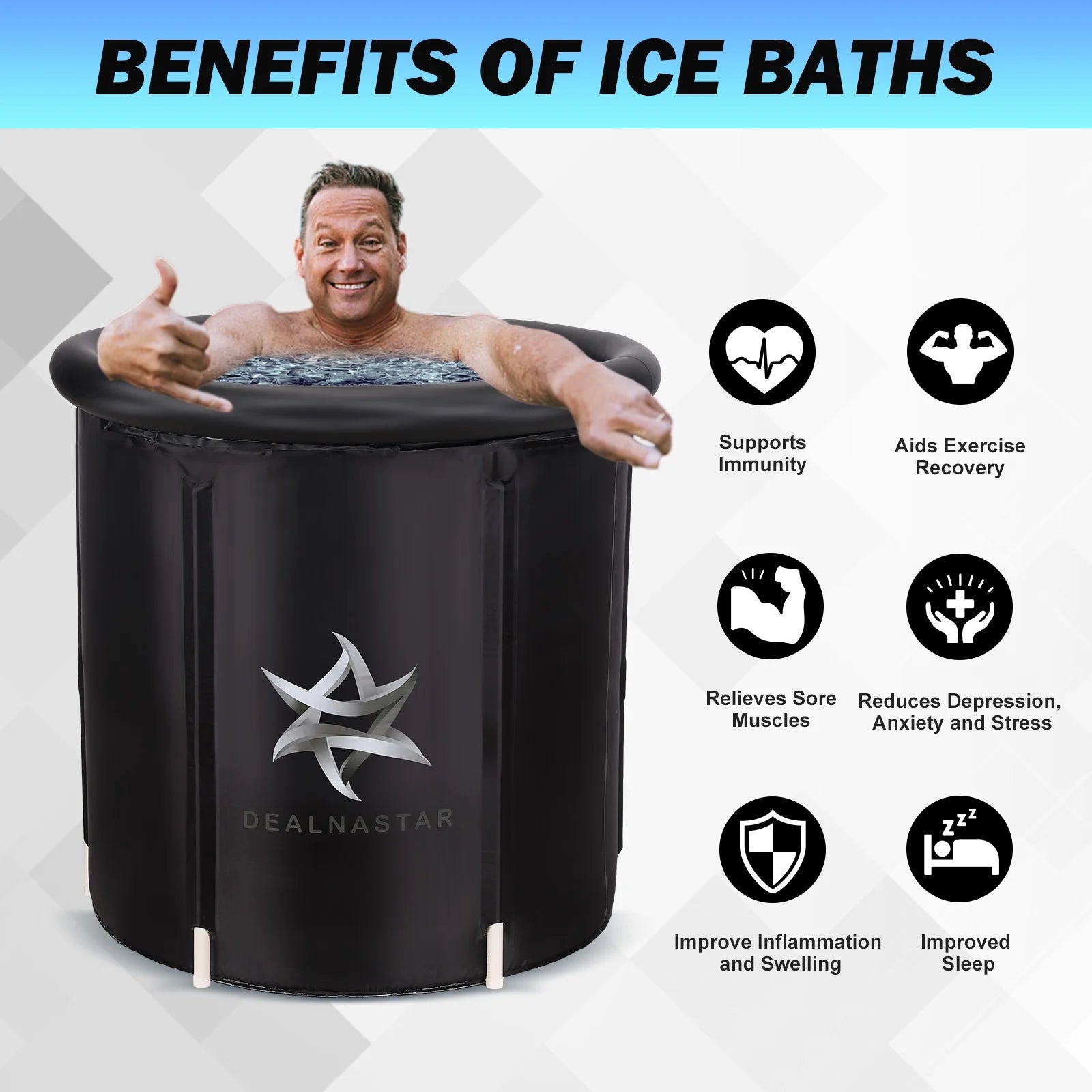 DEALNASTAR Inflatable Portable Ice Bath Tub, 88 Gallon Cold Plunge for Athletes - Durable Design for Indoor and Outdoor Use