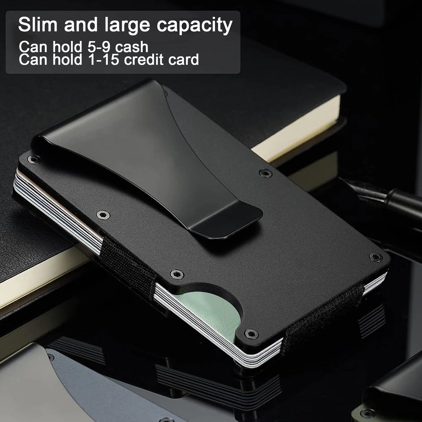 NKZNKZ Men's Aluminum Metal Slim Wallet - RFID Blocking Credit Card Holder in Black