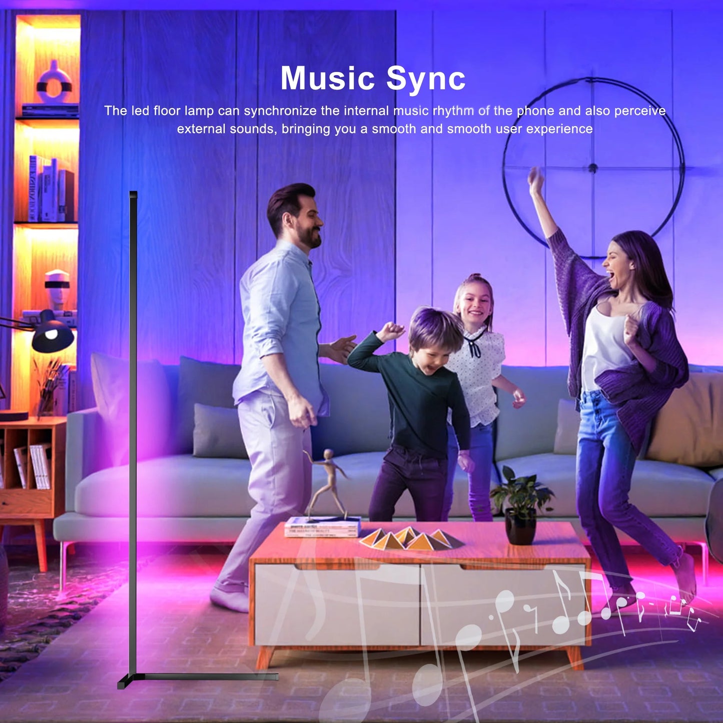 GUPUP Corner Floor Lamp with USB Plug-In, Music Sync Feature, and App Remote Control for Living Room
