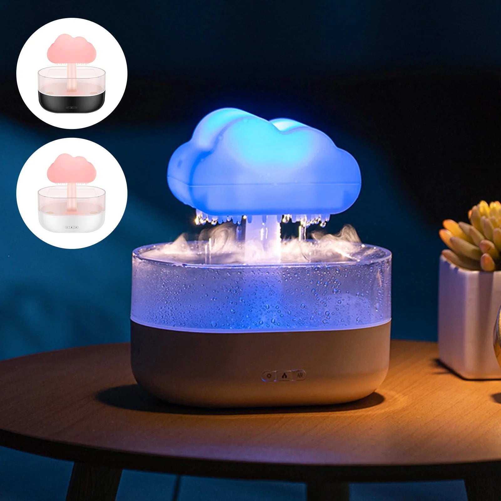 Rain Cloud Humidifier with 7-Color LED Lighting and Aromatherapy Diffuser, Timing Water Drip Waterfall Lamp (White)