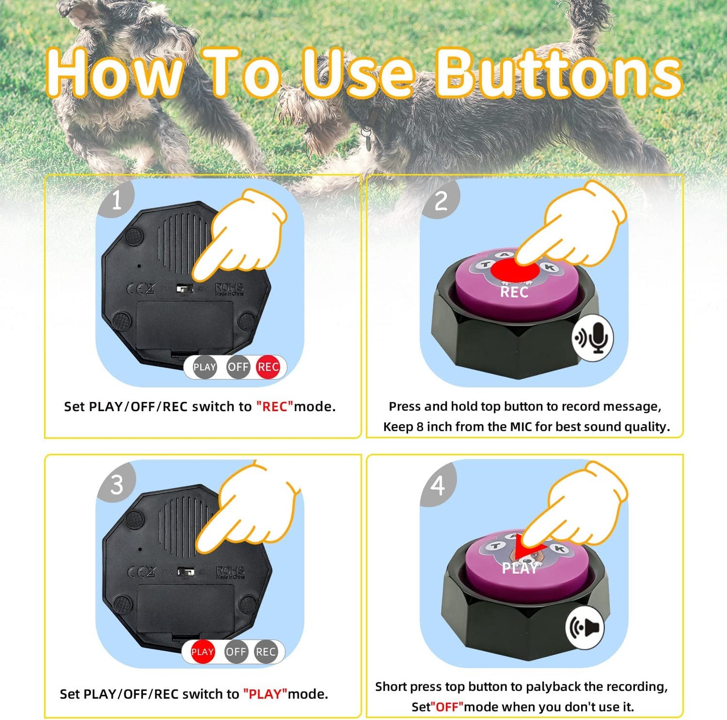 Pet Training Button, Dog Voice Training Buzzer, Dog Button, Dog Button for Communication Recordable Buttons - Train Your Dog to Say the Sounds They Need to Say! (8 Buttons)