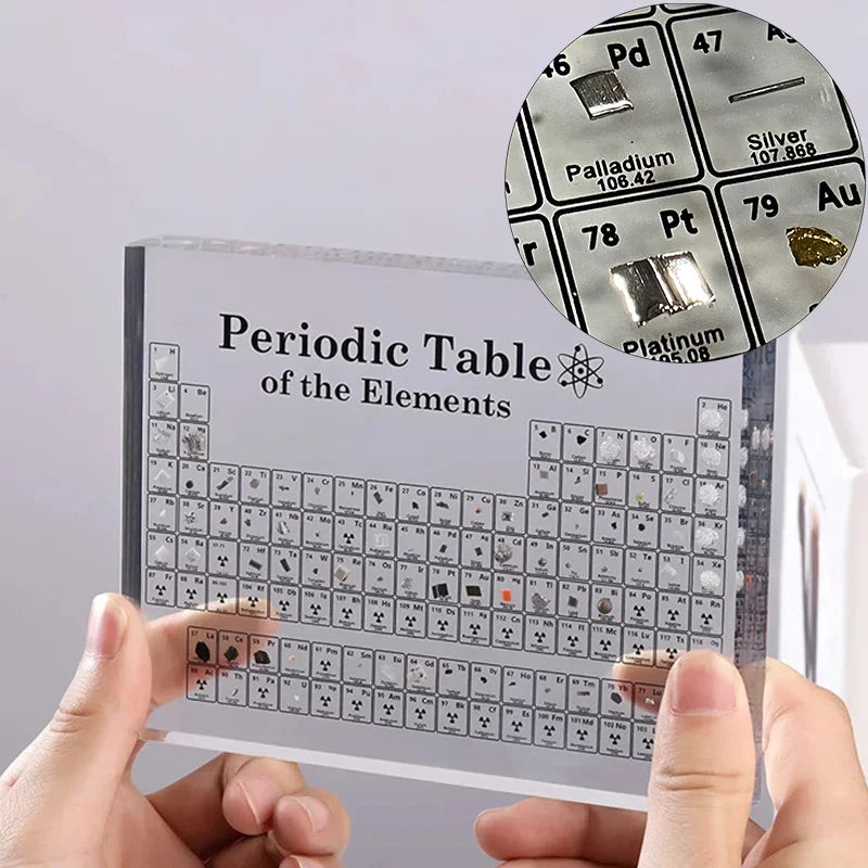 Periodic Table of Elements Desk Display with Real Elements Kids Teaching Gifts Chemical Element Home Acrylic Periodic Table