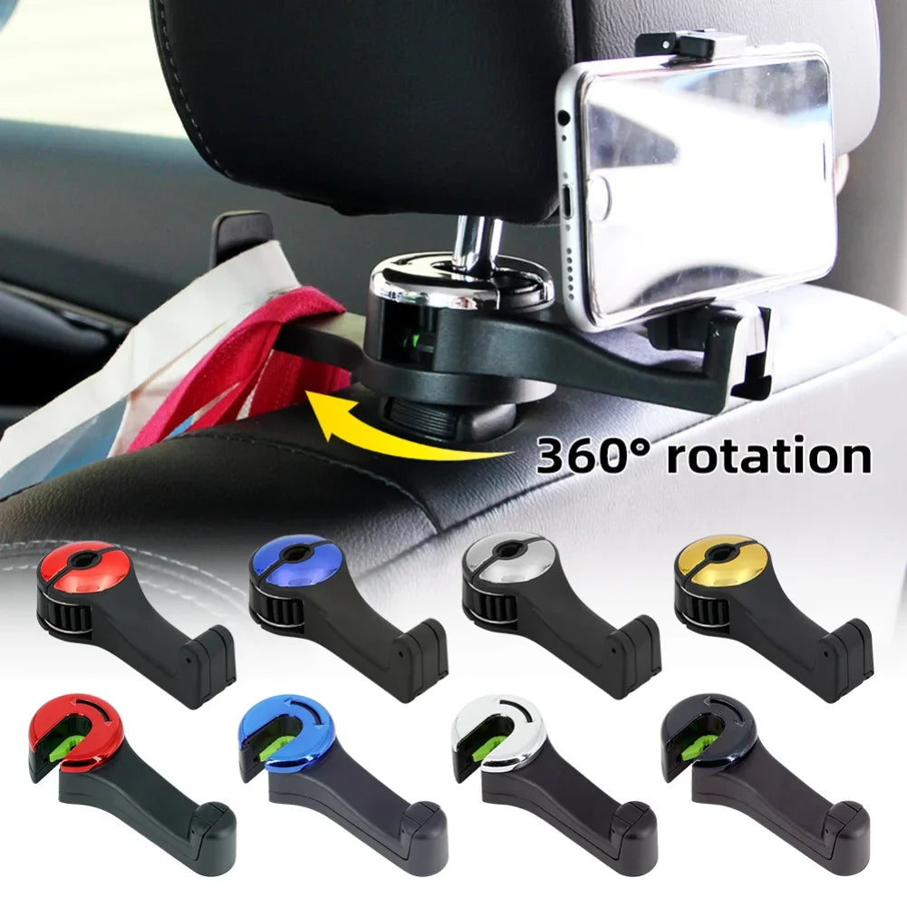 3 in 1 Car Vehicle Back Seat Headrest Hook Mobile Phone Holder Portable Seat Back Hanger Hook for Bag Purse Cloth Grocery