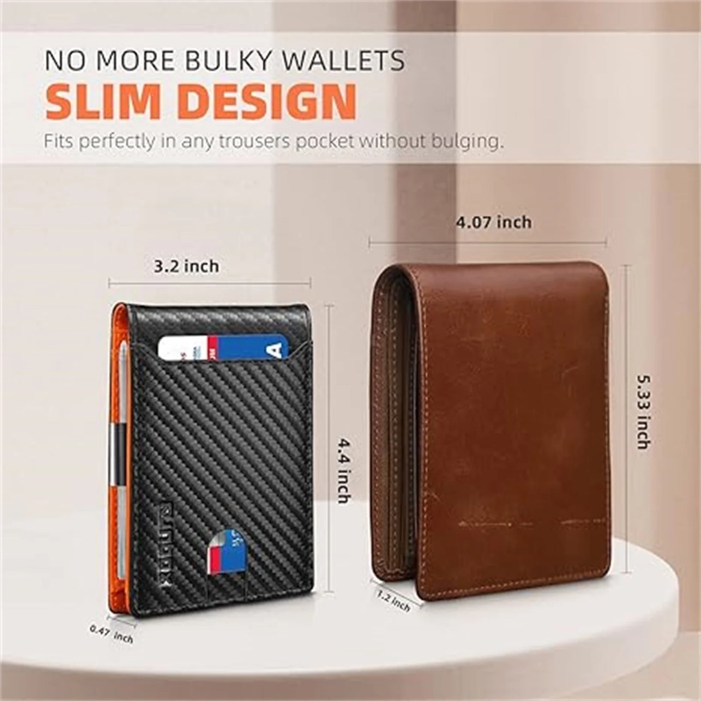 Men's Slim RFID Blocking Wallet with Money Clip, Leather Front Pocket Card Holder, 11 Card Slots, ID Window, Minimalist Bifold Wallet for Gifting