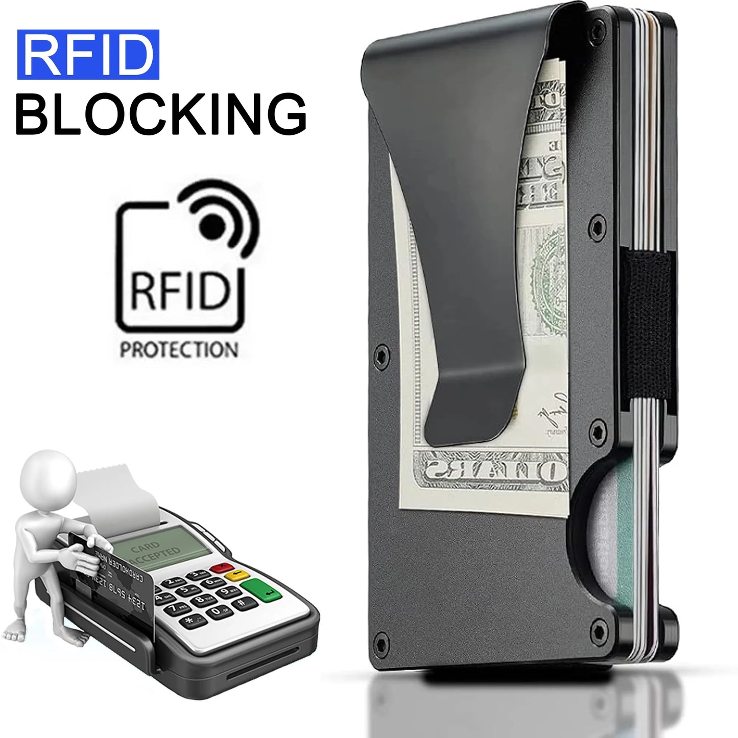 NKZNKZ Men's Aluminum Metal Slim Wallet - RFID Blocking Credit Card Holder in Black