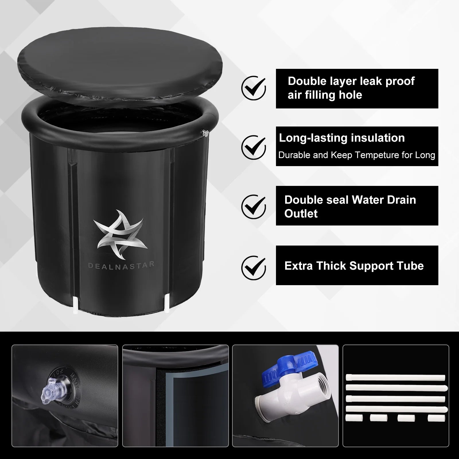 DEALNASTAR Inflatable Portable Ice Bath Tub, 88 Gallon Cold Plunge for Athletes - Durable Design for Indoor and Outdoor Use