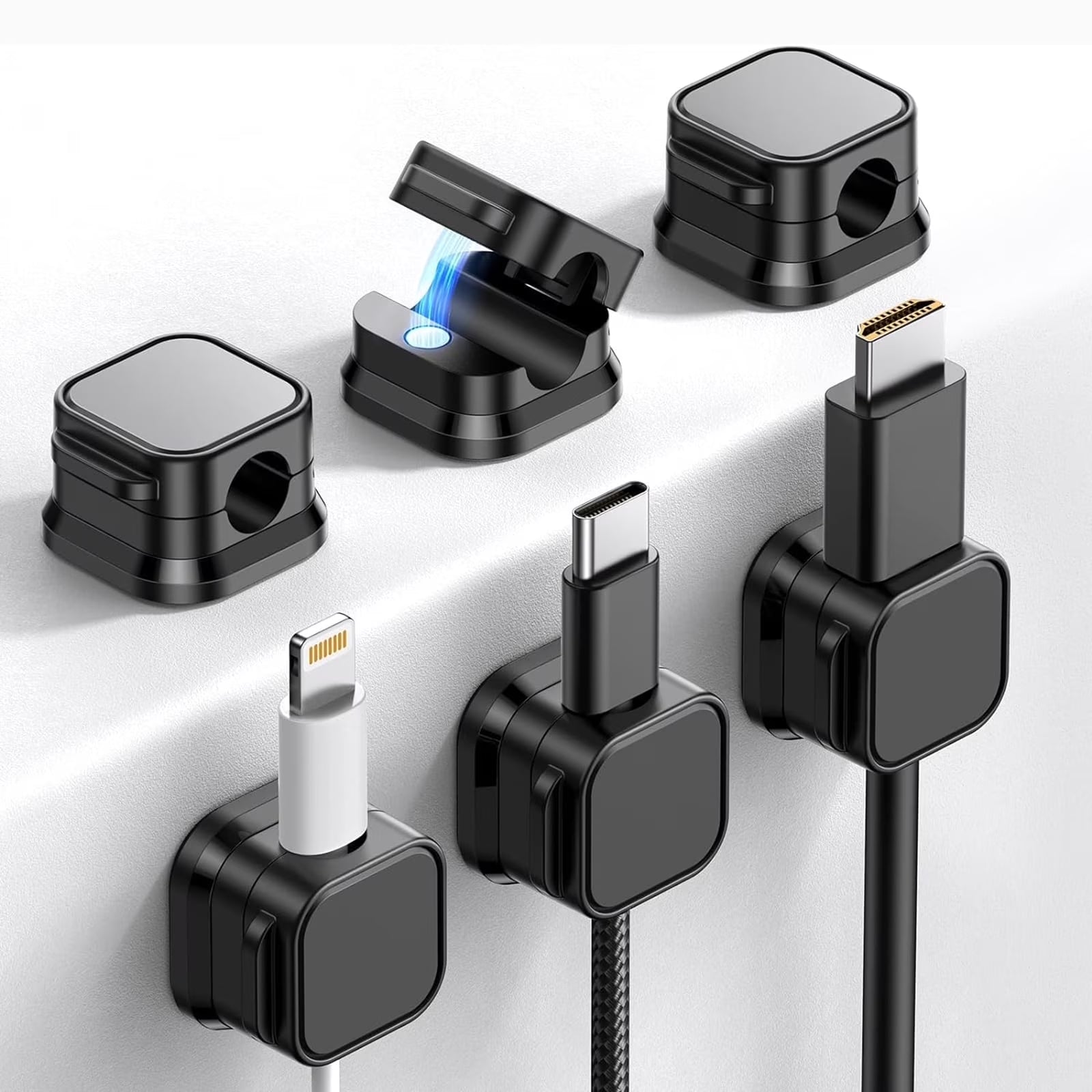Mini Magnetic Cable Clips - Cord Organizer for Home, Office, Desk, Car, and More (Set of 6)