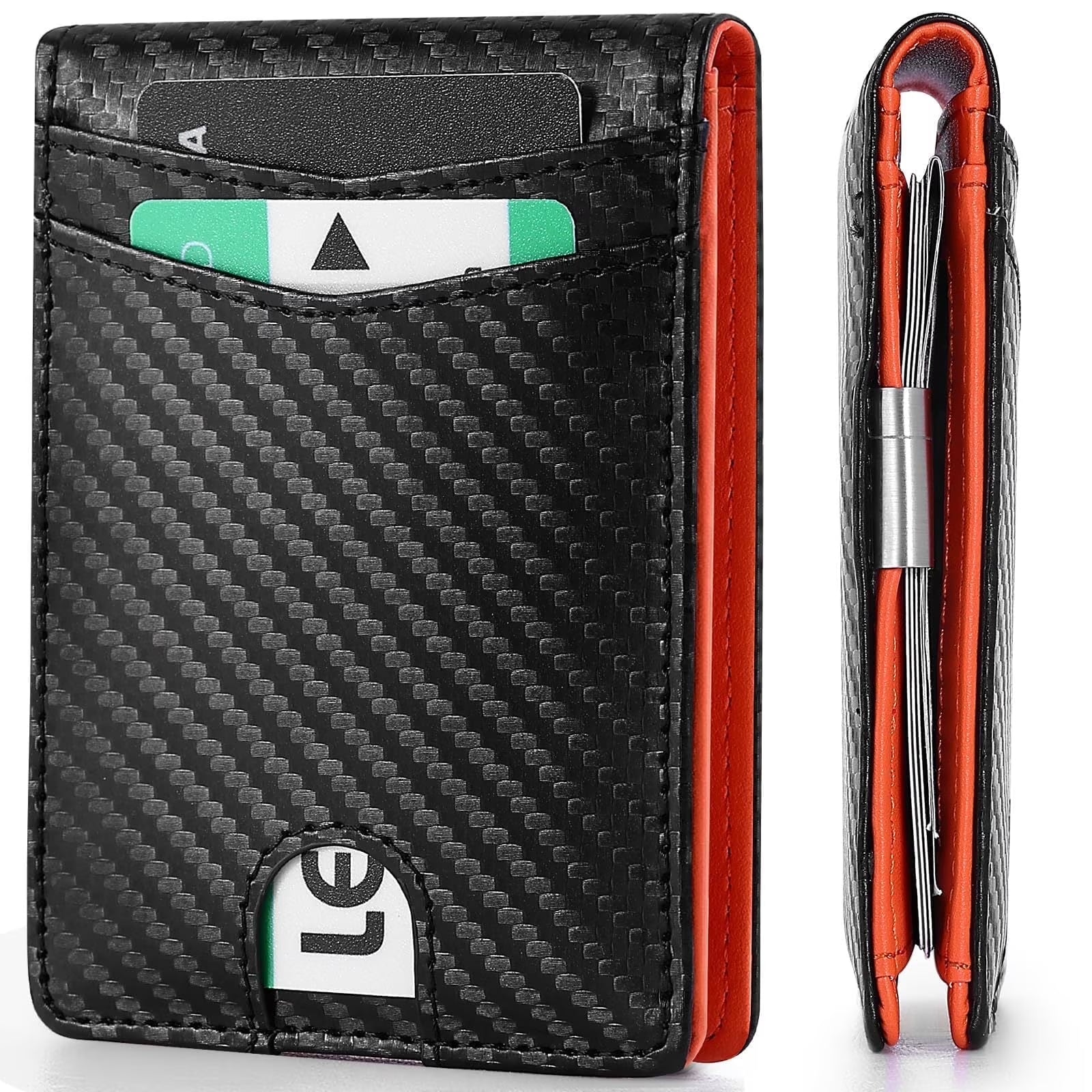 Men's Slim RFID Blocking Wallet with Money Clip, Leather Front Pocket Card Holder, 11 Card Slots, ID Window, Minimalist Bifold Wallet for Gifting