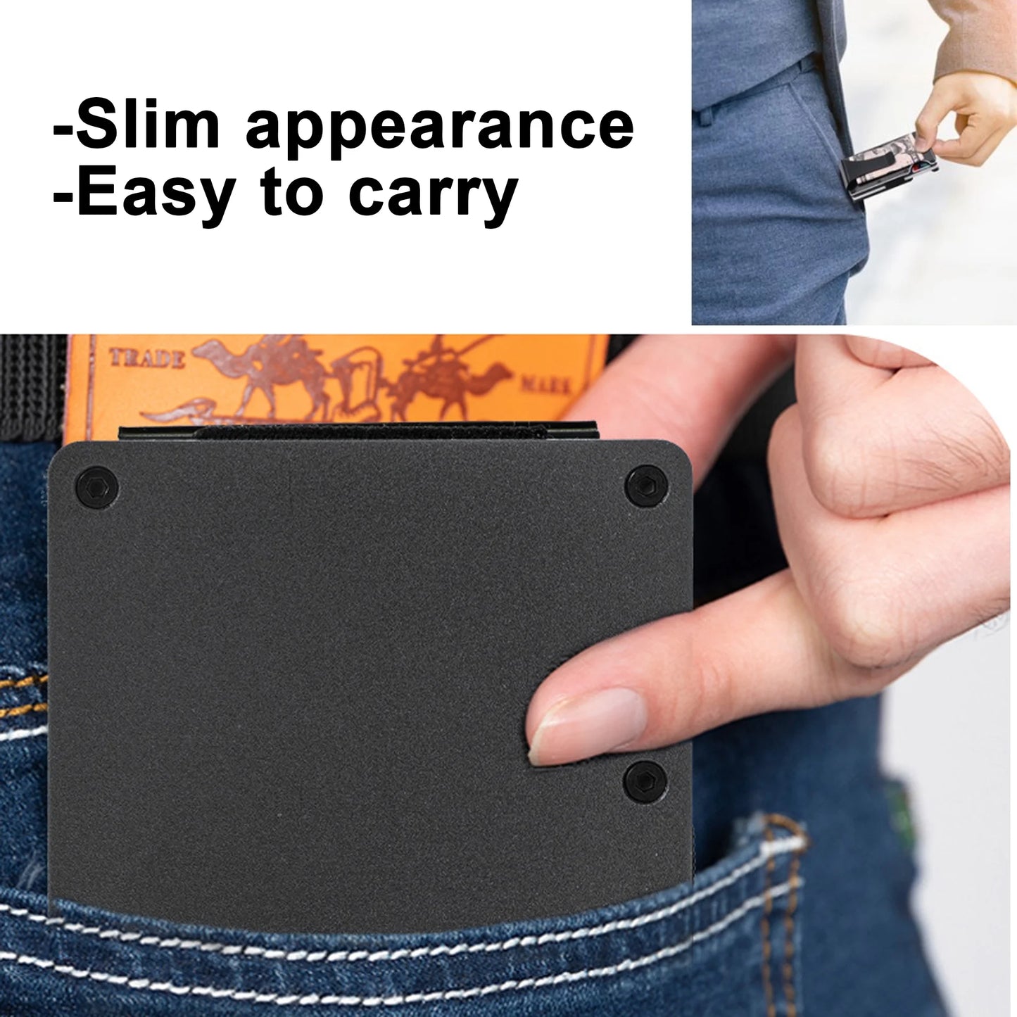 NKZNKZ Men's Aluminum Metal Slim Wallet - RFID Blocking Credit Card Holder in Black