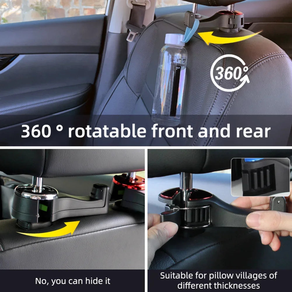 3 in 1 Car Vehicle Back Seat Headrest Hook Mobile Phone Holder Portable Seat Back Hanger Hook for Bag Purse Cloth Grocery