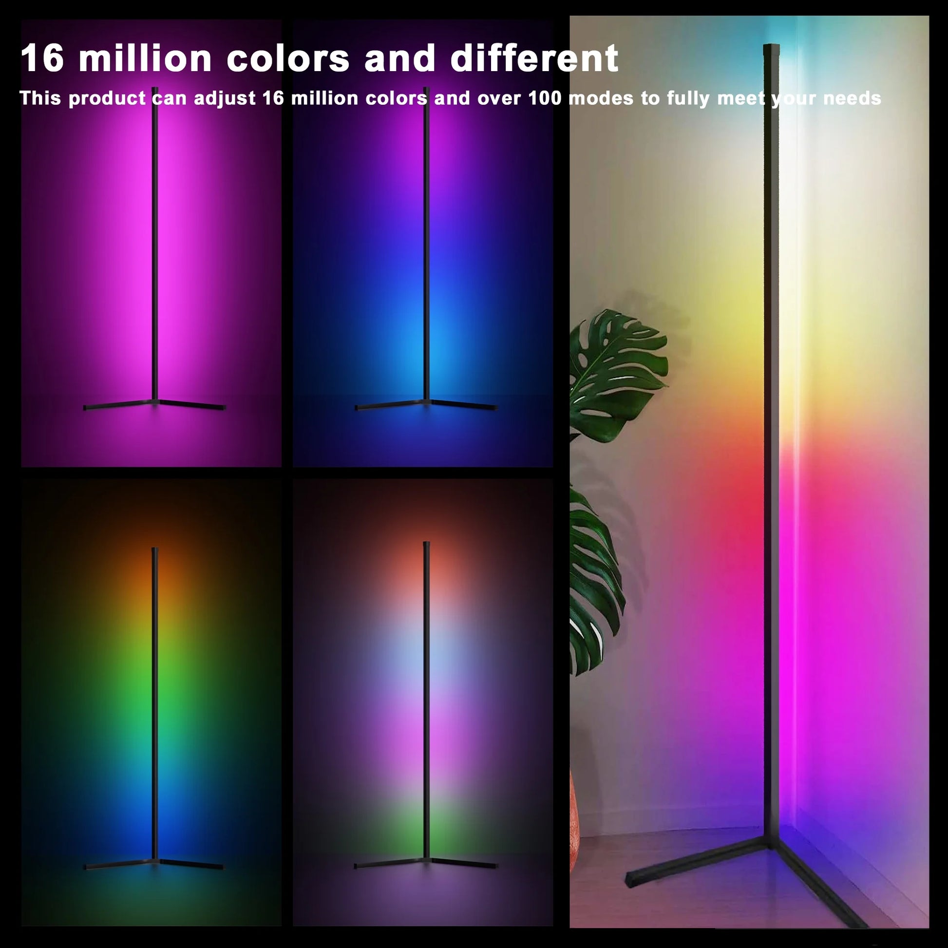 GUPUP Corner Floor Lamp with USB Plug-In, Music Sync Feature, and App Remote Control for Living Room