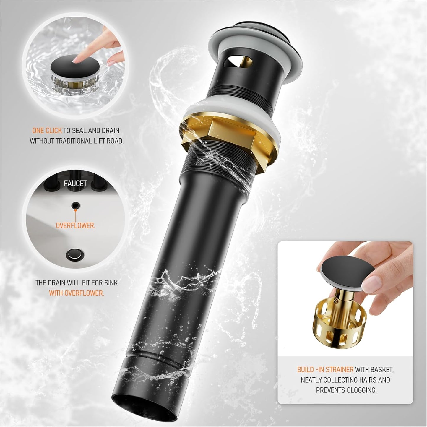 Phiestina 4 Inch 2 Handle Centerset Matte Black Lead-Free Modern Bathroom Faucet, 360 Swivel Spout 2-3 Hole RV Bathroom Vanity Sink Faucet with Pop up Drain and Water Supply Lines,Bf015-1-Mb