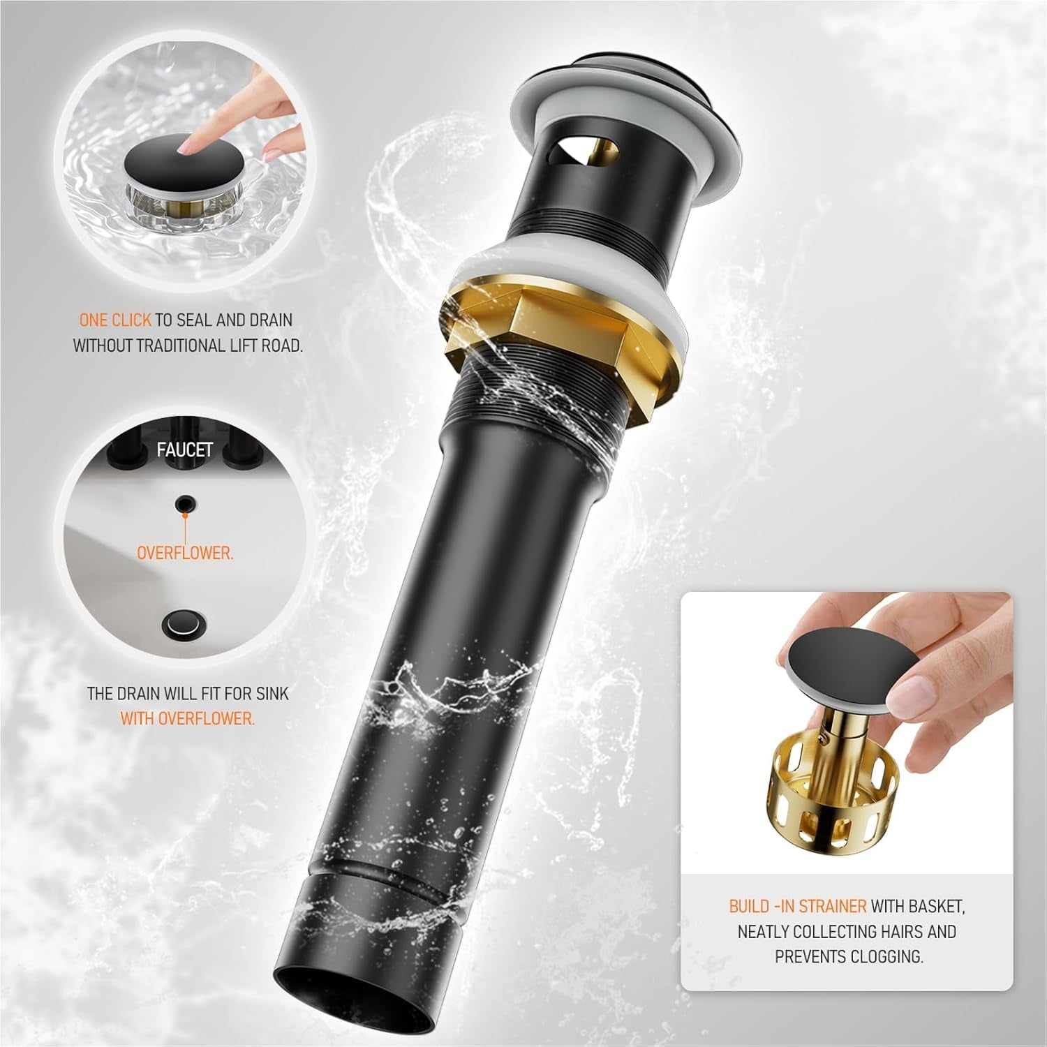 Phiestina 4 Inch 2 Handle Centerset Matte Black Lead-Free Modern Bathroom Faucet, 360 Swivel Spout 2-3 Hole RV Bathroom Vanity Sink Faucet with Pop up Drain and Water Supply Lines,Bf015-1-Mb