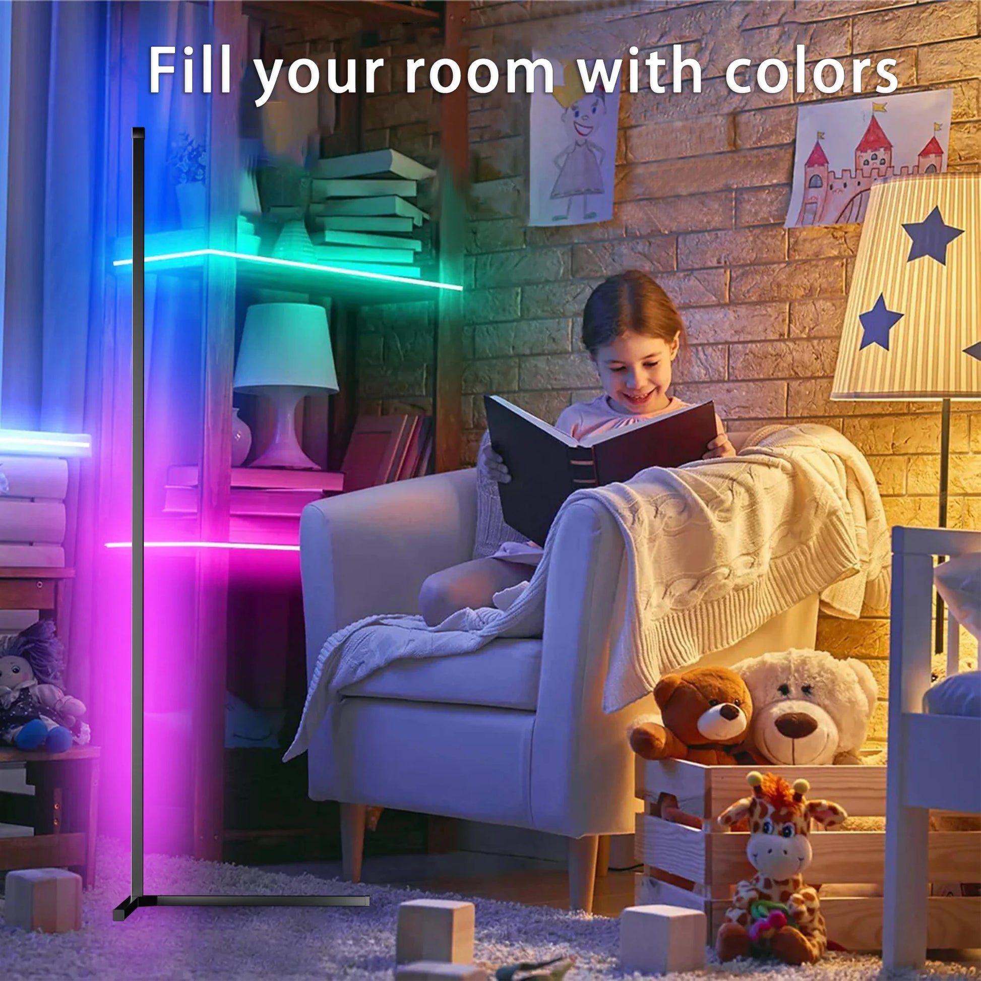 GUPUP Corner Floor Lamp with USB Plug-In, Music Sync Feature, and App Remote Control for Living Room