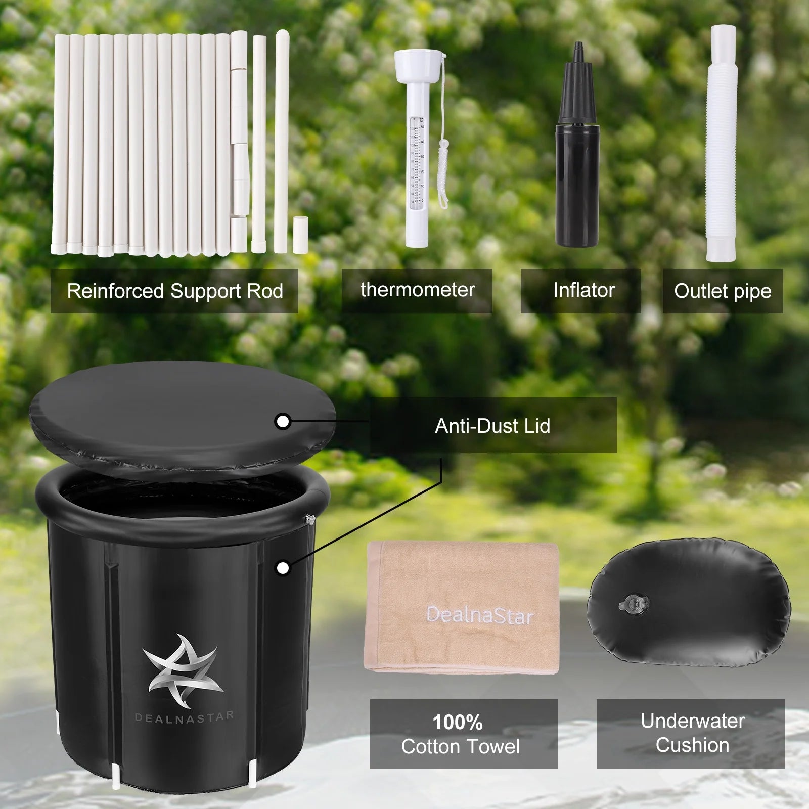 DEALNASTAR Inflatable Portable Ice Bath Tub, 88 Gallon Cold Plunge for Athletes - Durable Design for Indoor and Outdoor Use