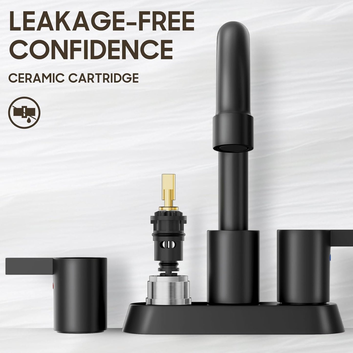 Phiestina 4 Inch 2 Handle Centerset Matte Black Lead-Free Modern Bathroom Faucet, 360 Swivel Spout 2-3 Hole RV Bathroom Vanity Sink Faucet with Pop up Drain and Water Supply Lines,Bf015-1-Mb