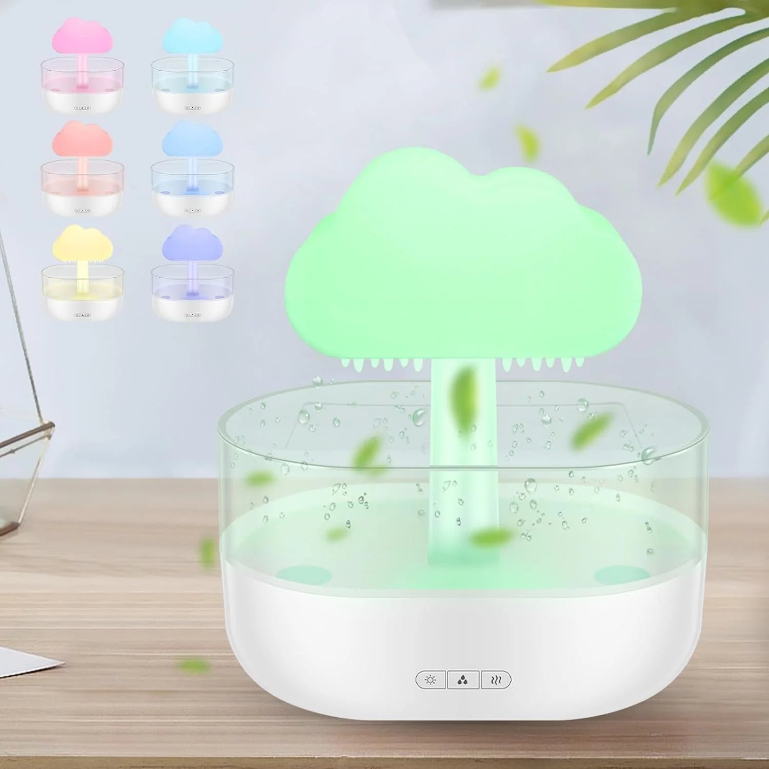 Rain Cloud Humidifier with 7-Color LED Lighting and Aromatherapy Diffuser, Timing Water Drip Waterfall Lamp (White)