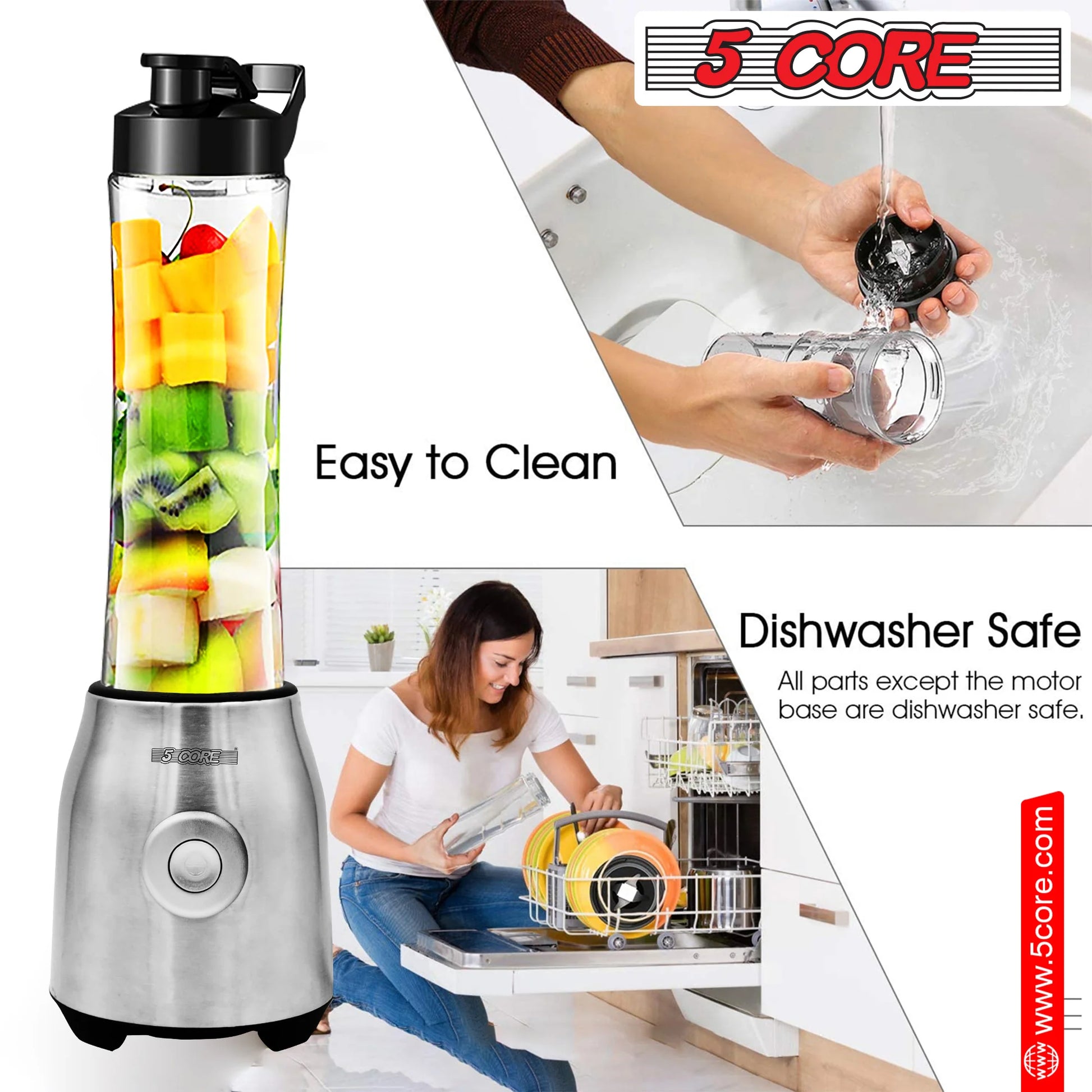 5 Core Personal Blender 20 Oz Capacity BPA Free Food Processor W 600Ml Portable Travel Bottle 300W Electric Motor Powerful Food Processor -5C 521